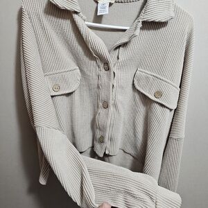 Altar'd State Cream Ribbed Knit Cardigan
